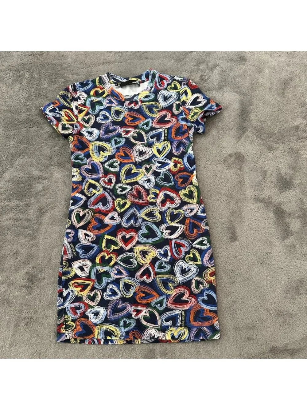 Love Moschino Multi Heart Tee Shirt Mini Dress Short Sleeve Womens size 2
